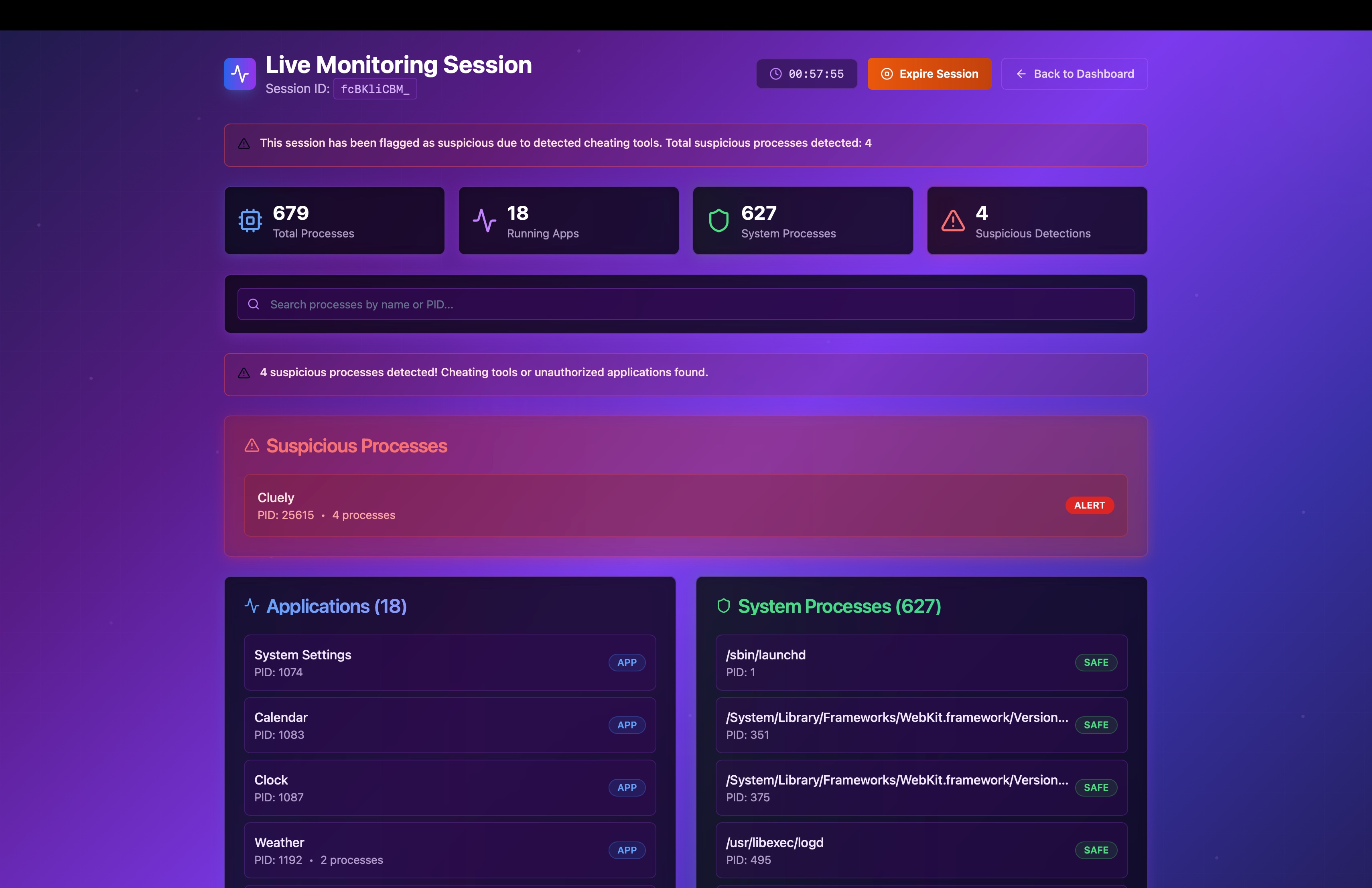 Cluely Detector interface by Honrly – real-time cheating detection app