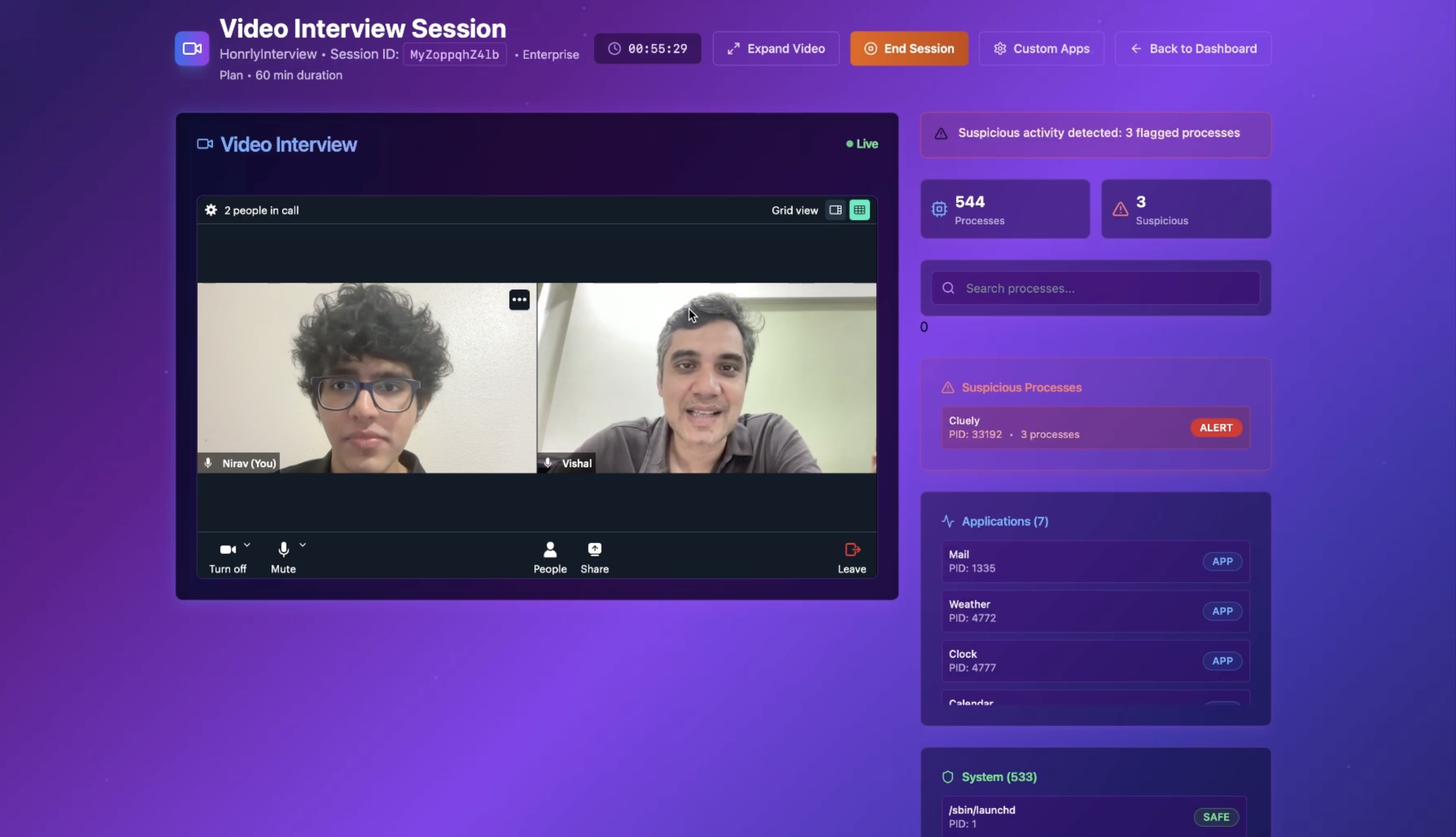 Live Video Interview Monitoring with Threat Detection